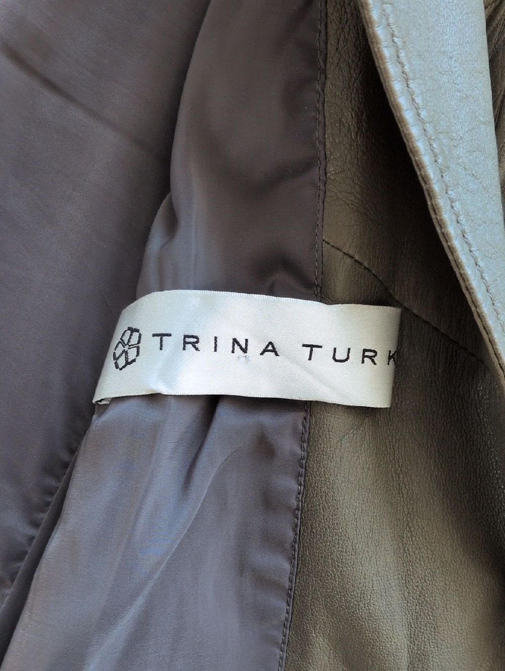Vintage Trina Turk Olive Quilted-Shoulder Leather Moto Jacket - Picture 4 of 8